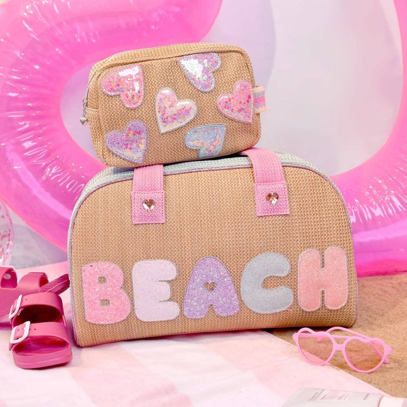 'Beach' Straw Color Block Medium Duffle Bag