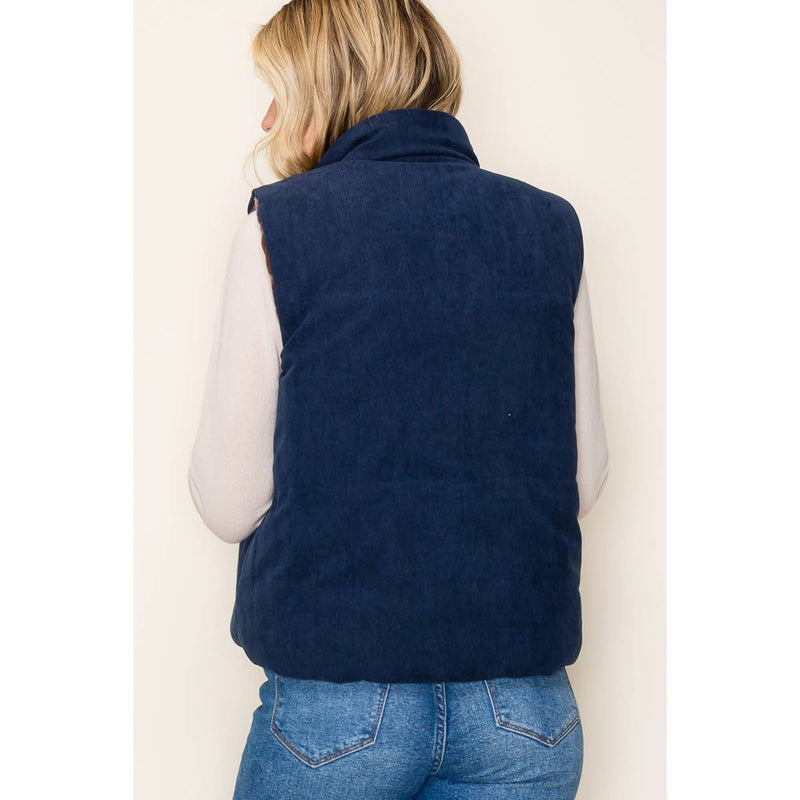 Reversible Plaid and Corduroy Vest