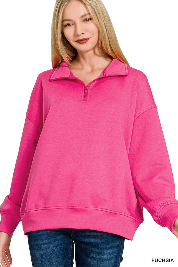Full Length Half Zip Scuba- Fuchsia