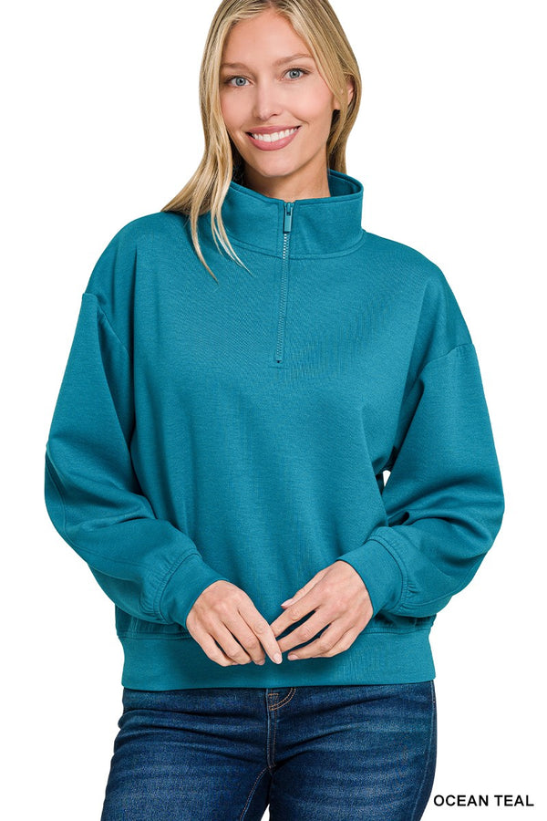 Cropped Half Zip Scuba-Ocean Teal