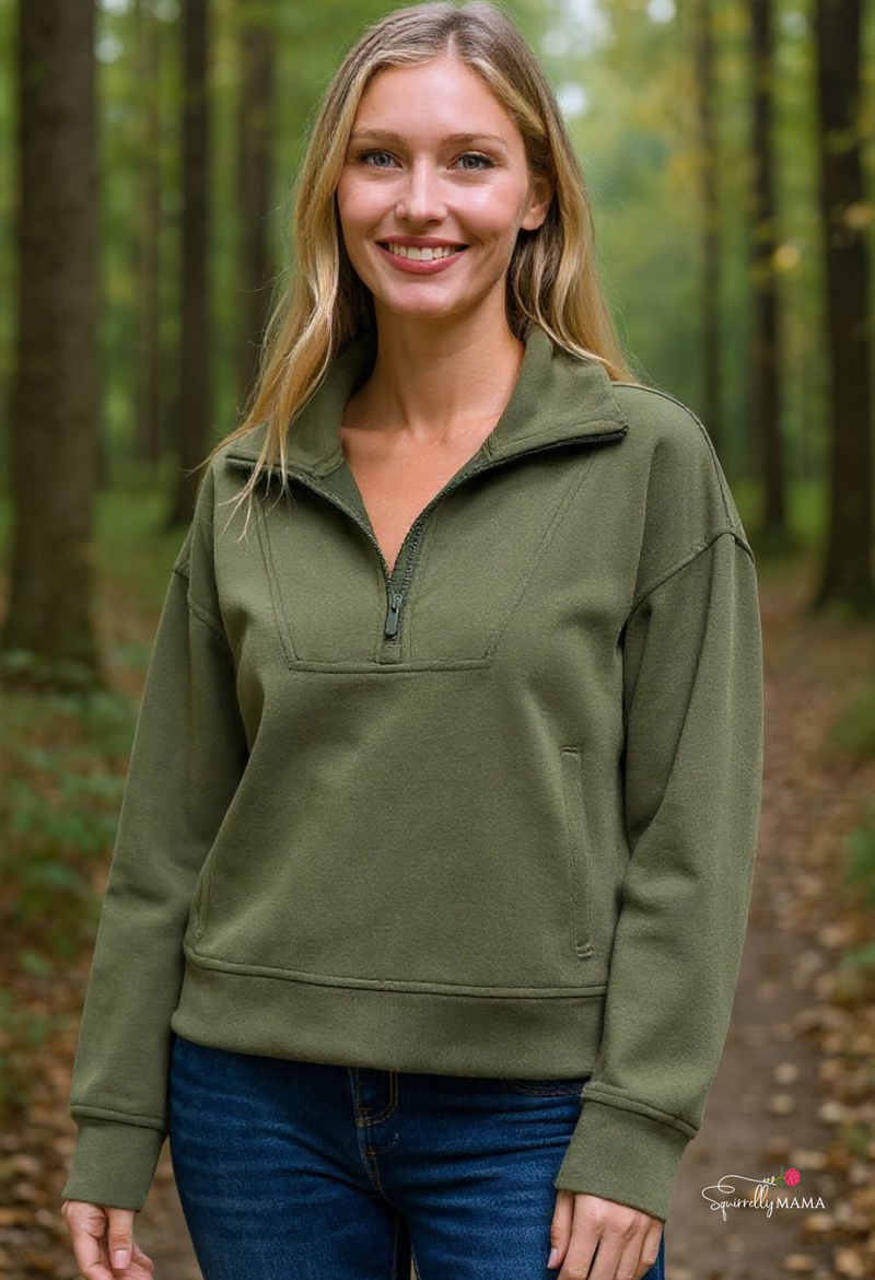 Detailed Scuba Half Zip- Dark Olive