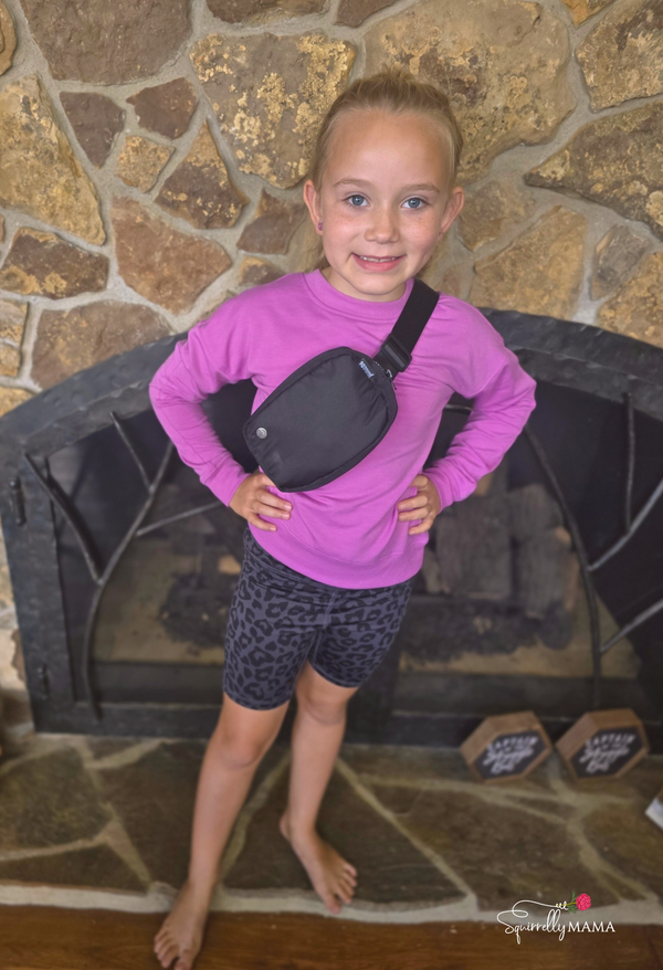 Girls Crew Sweatshirt, Basic Short, Fanny Bag - 3 PCS Set