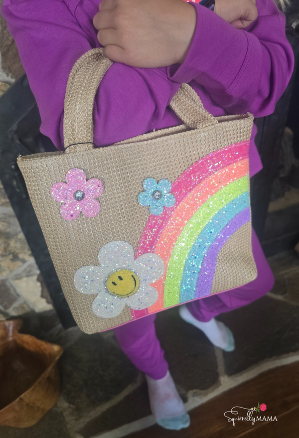 Rainbow Daisy Straw Mini Tote Bag