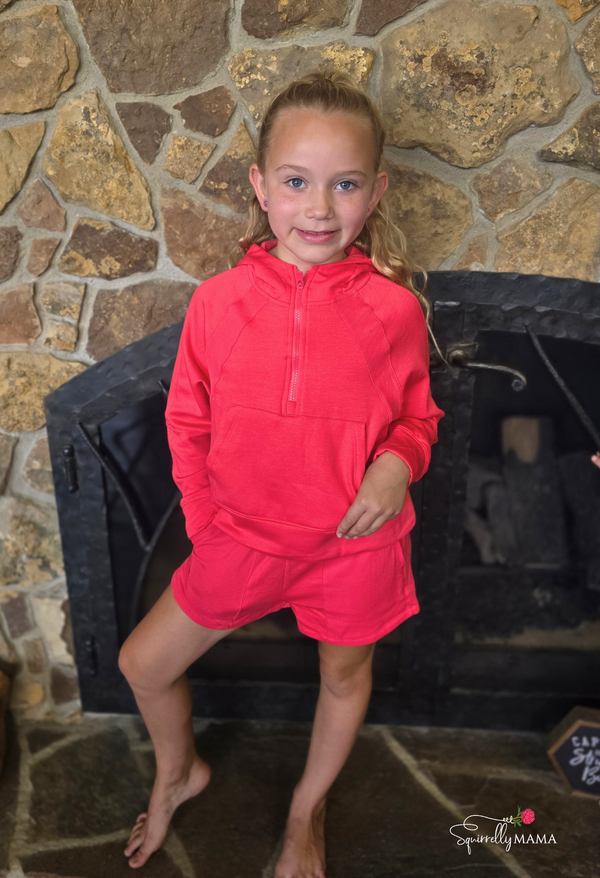 Girls 1/2 Zip Hoodie and Short Set
