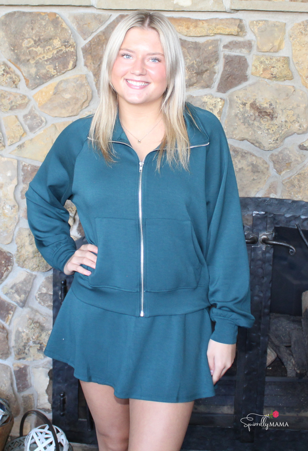 Flirty Scuba Mid Waist Skort-Deep Green