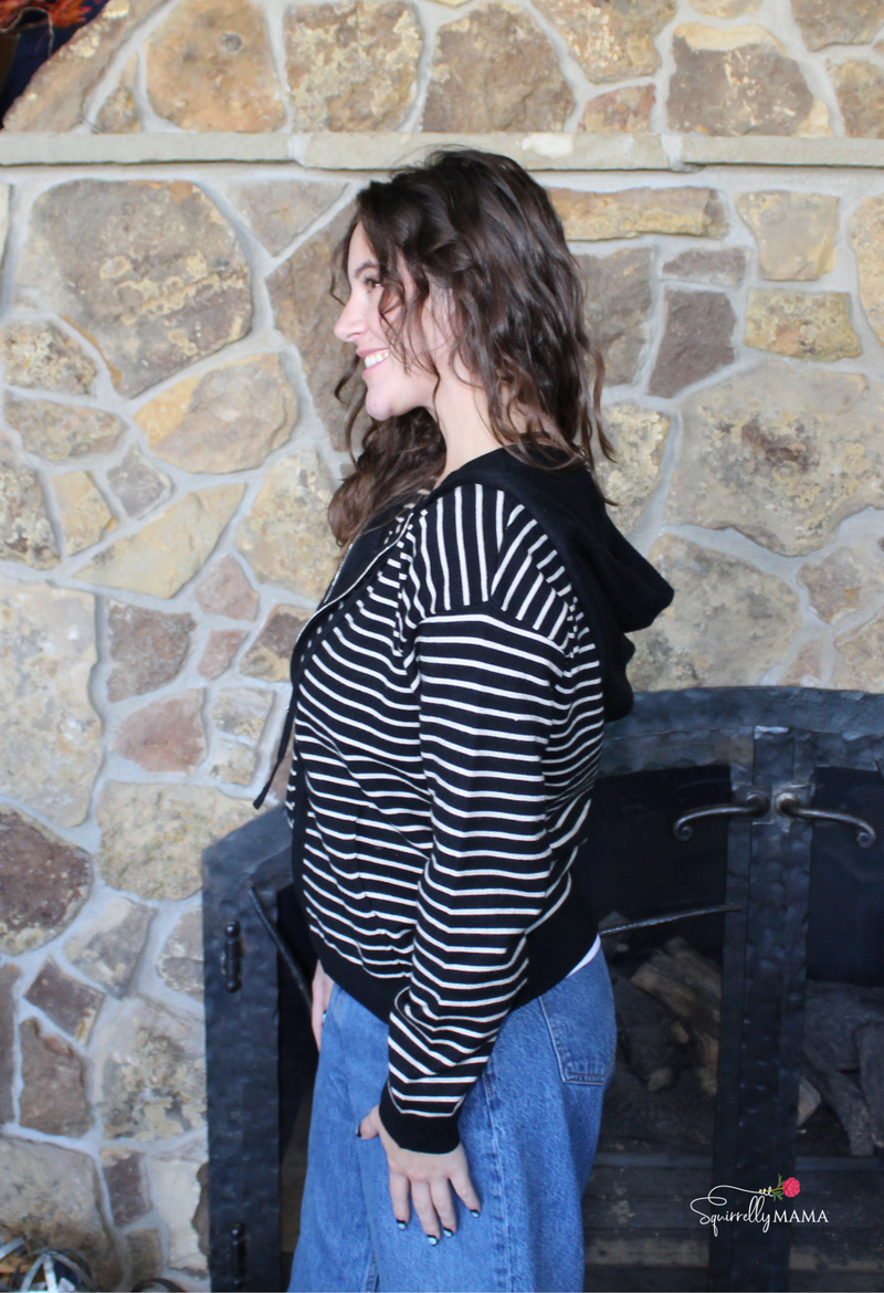 Striped Zip Up Cardigan