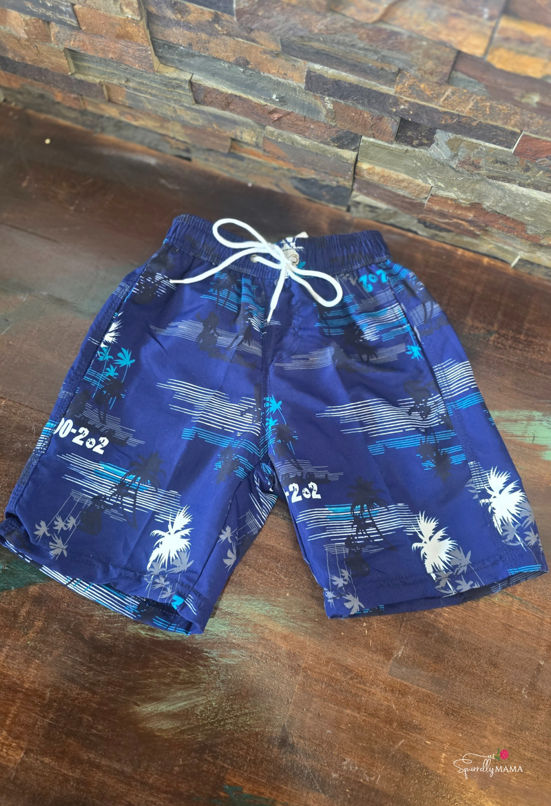 Boys Swin Shorts-Blue Palm