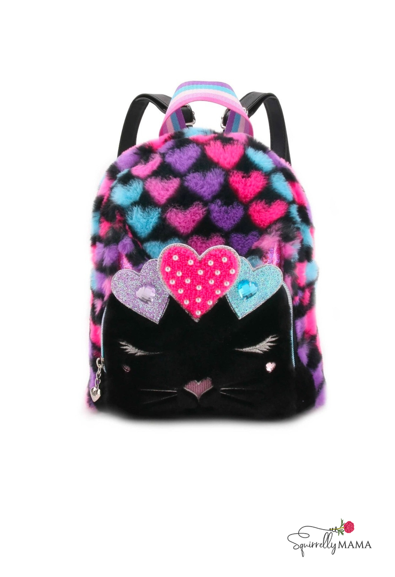 Littke Girls Kitty Plush Heart-Printed Mini Backpack