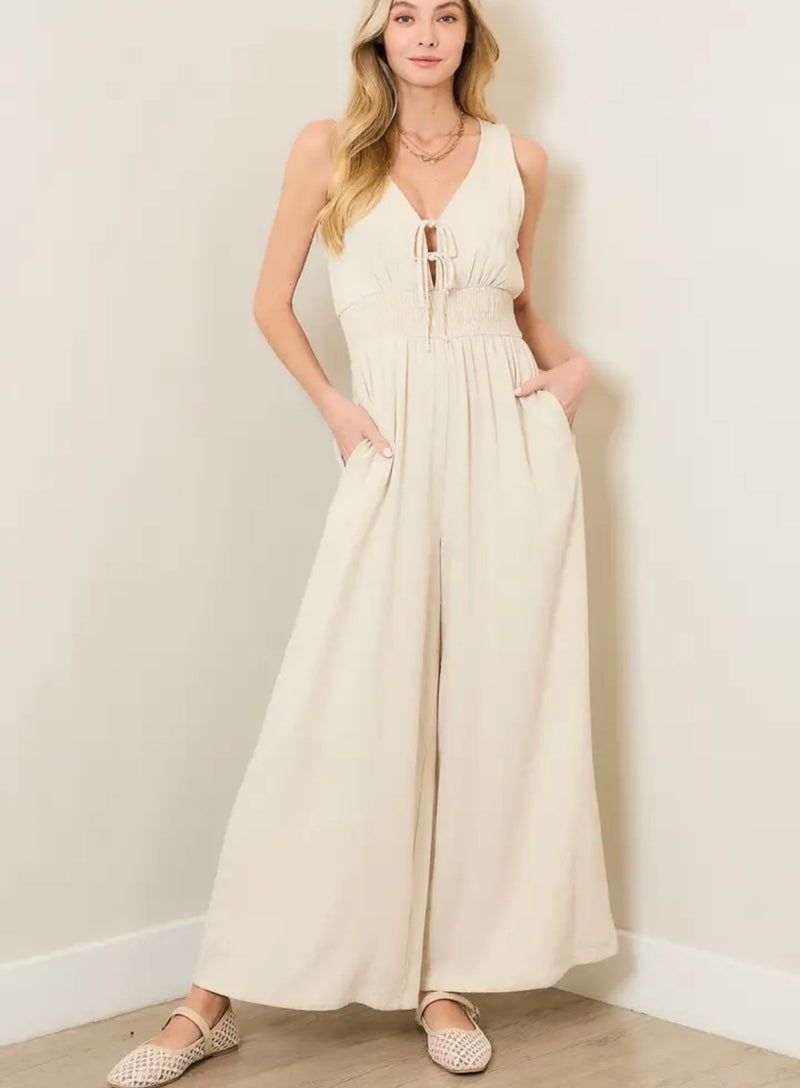 Natalia Linen Jumpsuit-Oatmeal