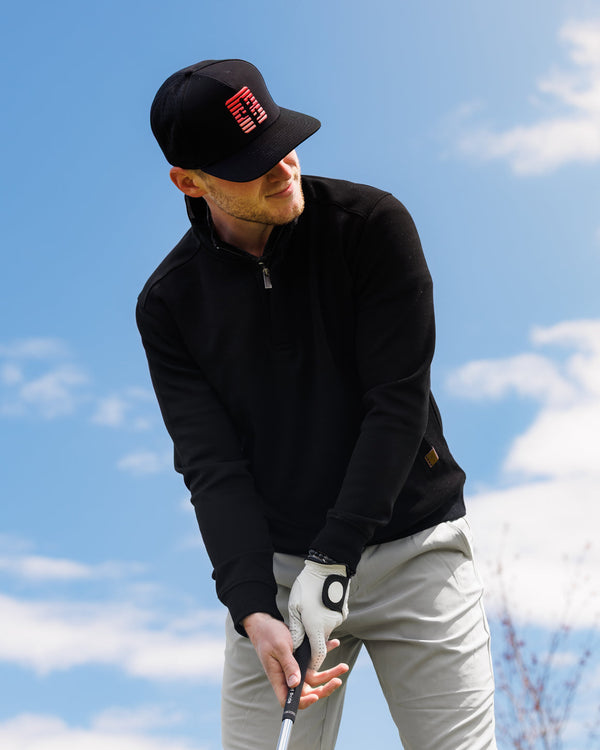 Mens Waggle Quarter Zip- Black