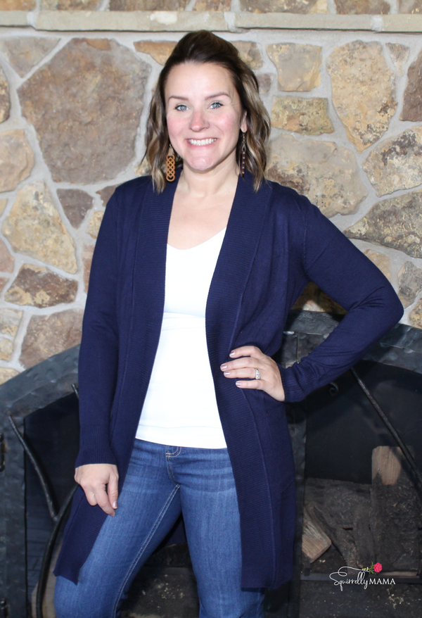 Haley Long Open Cardigan- Navy