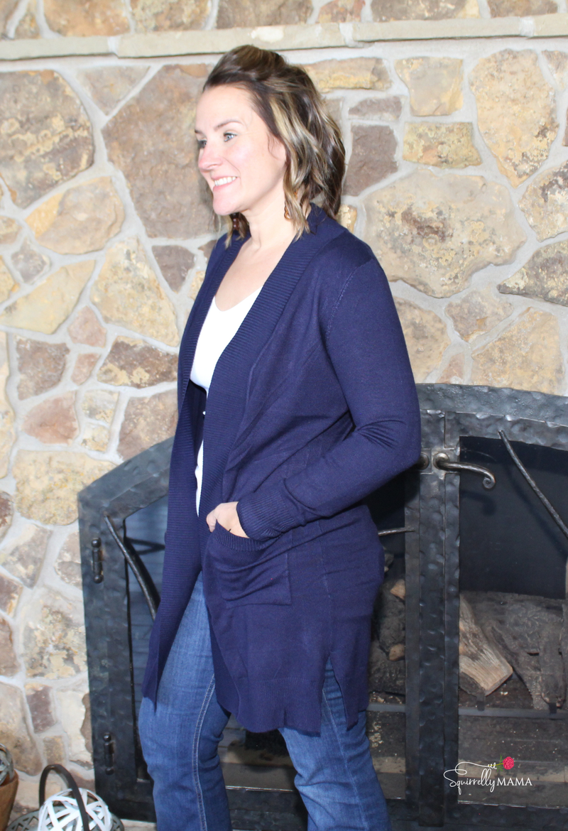 Haley Long Open Cardigan- Navy