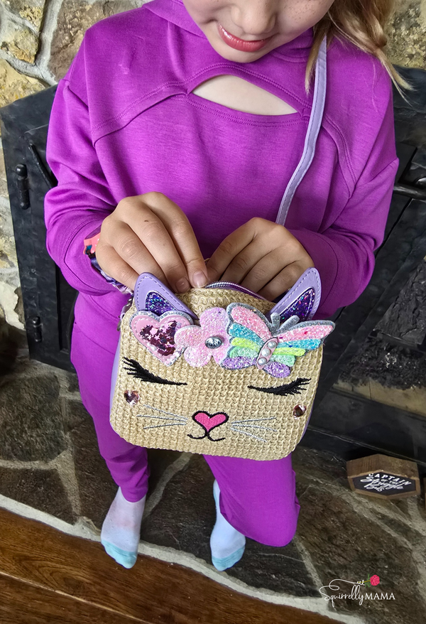 Kitty Cat Straw Crossbody Bag Purple