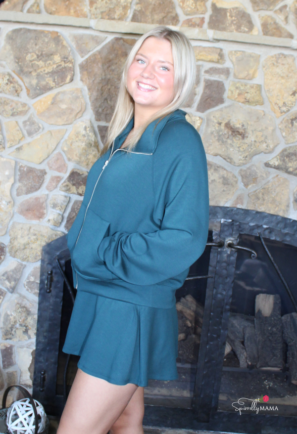 Flirty Scuba Mid Waist Skort-Deep Green