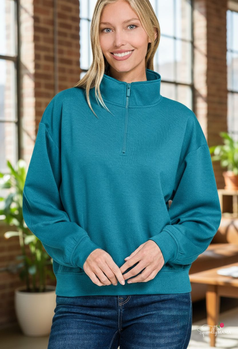 Cropped Half Zip Scuba-Ocean Teal