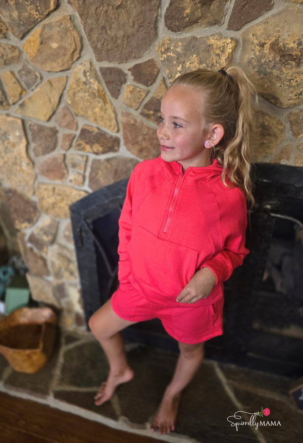 Girls 1/2 Zip Hoodie and Short Set