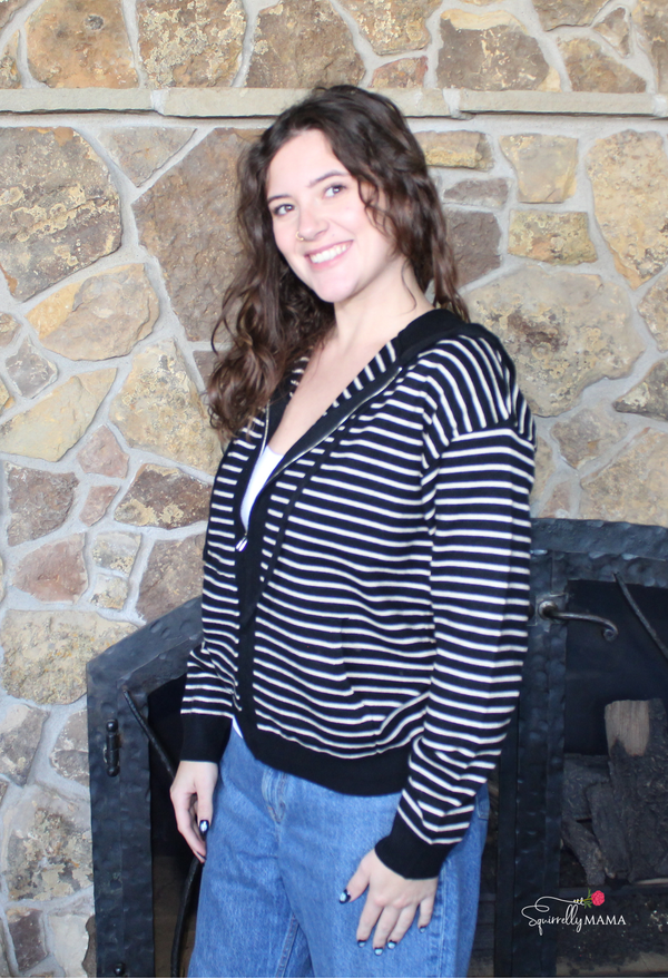 Striped Zip Up Cardigan