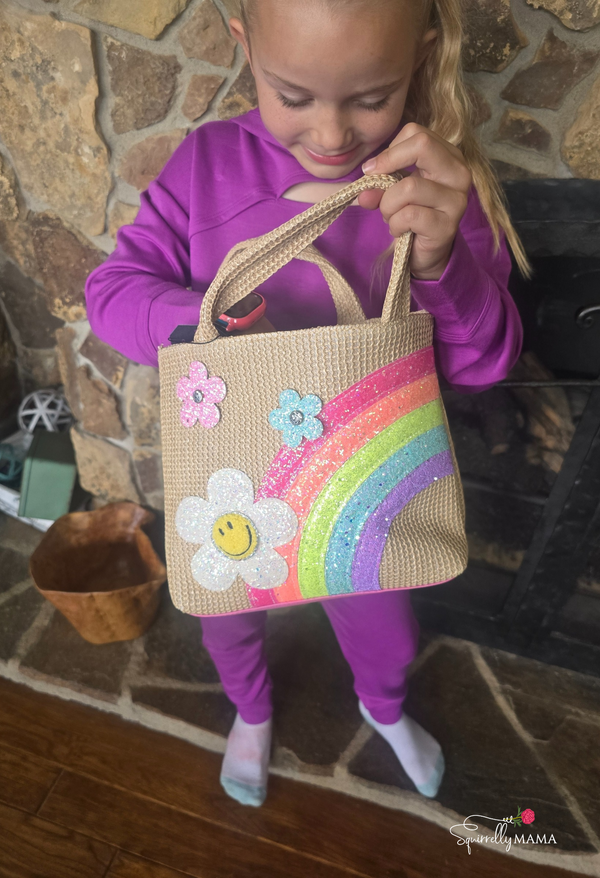 Rainbow Daisy Straw Mini Tote Bag