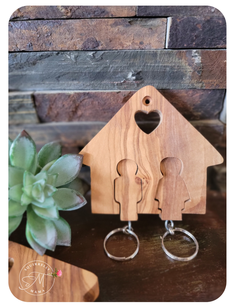 Olive Wood House Keychain