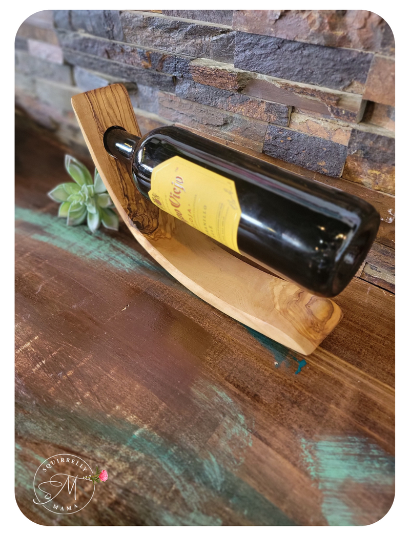 Olive Wood Crescent Bottle Holder