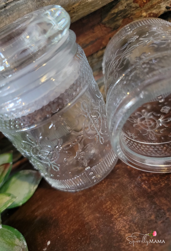 Floral Pressed Glass Mason Jar w/ Stopper