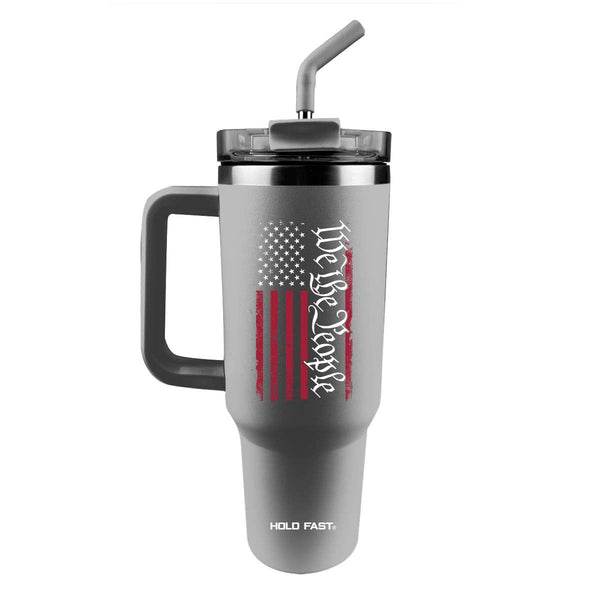 HOLD FAST 40 oz Steel Mug With Straw We The People Flag