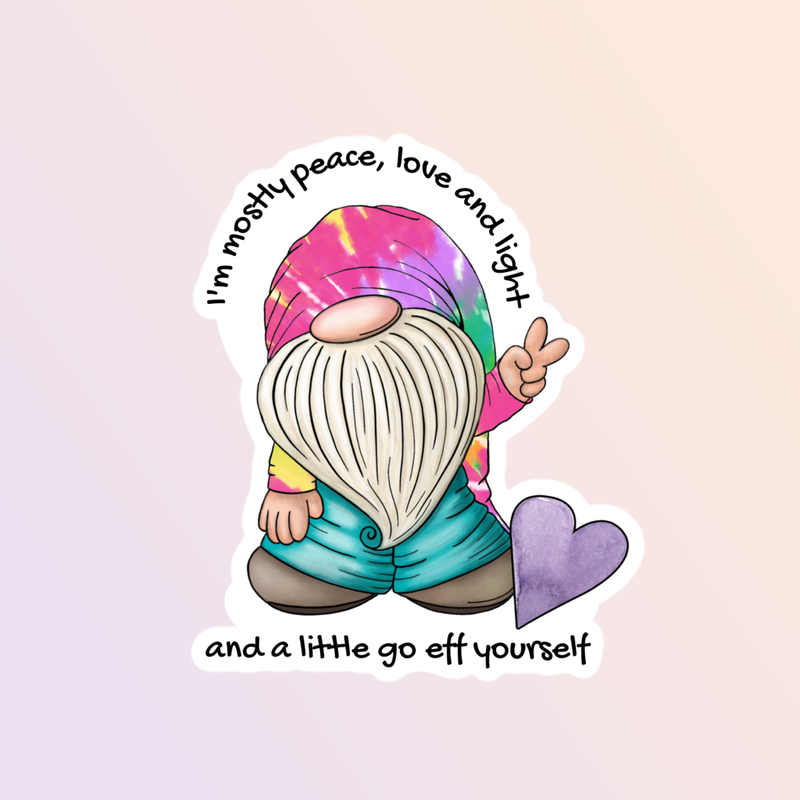 Hippie Gnome Sticker, Peace Love and Light