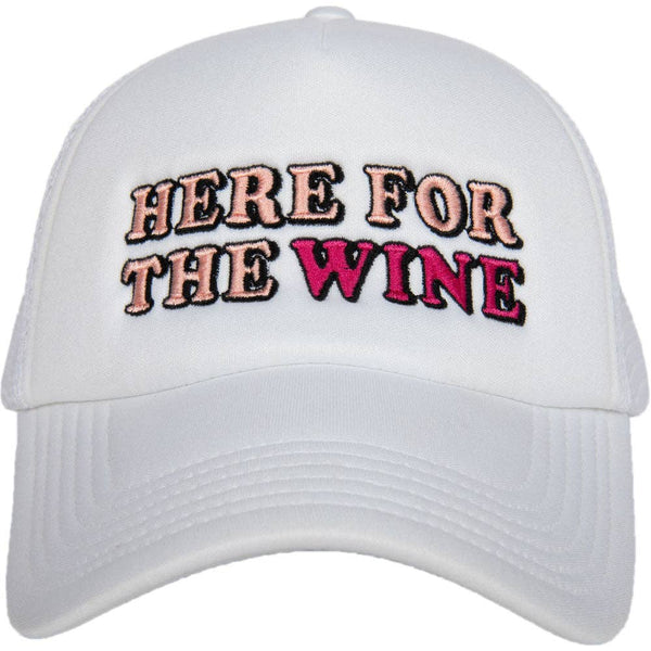 Here For The Wine Trucker Hat- White