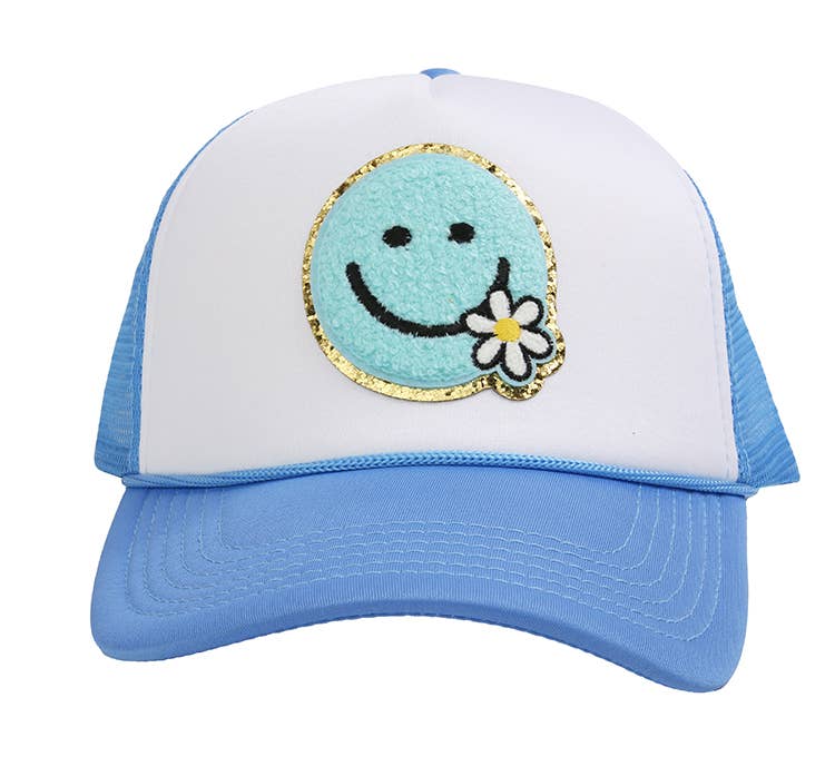 Happy Daisy Trucker Hat: Blue
