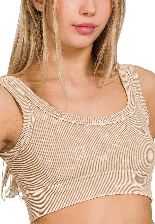 Whitney Ribbed Scoop Neck Cropped Tank Top: Ash Mocha