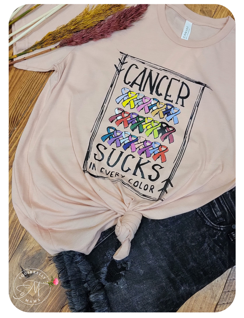 Cancer Sucks Graphic T-Shirt- Peach