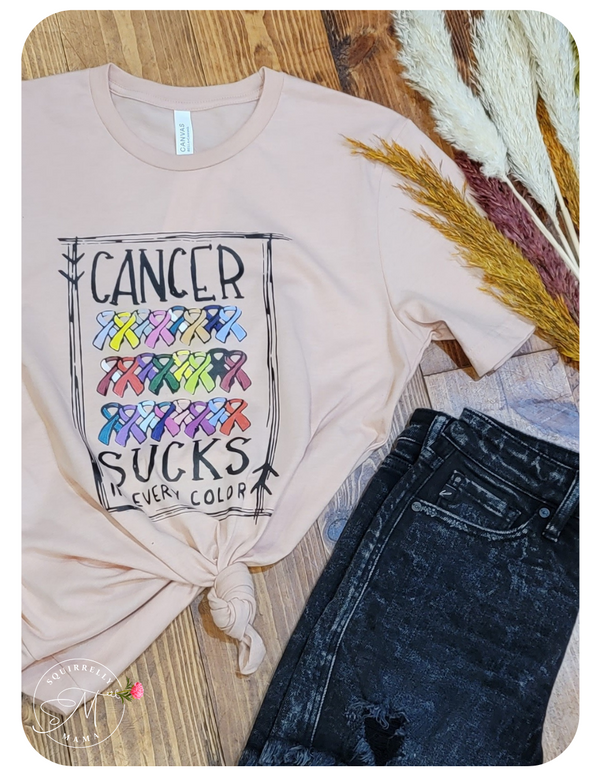 Cancer Sucks Graphic T-Shirt- Peach