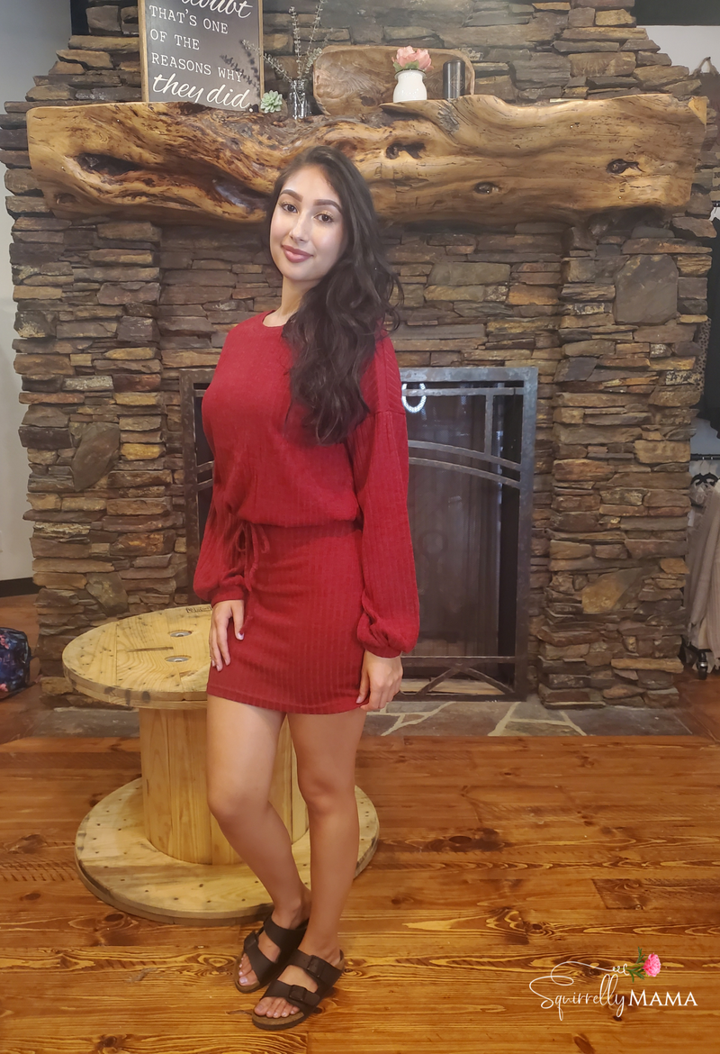 Ribbed Sweater Dress- Red