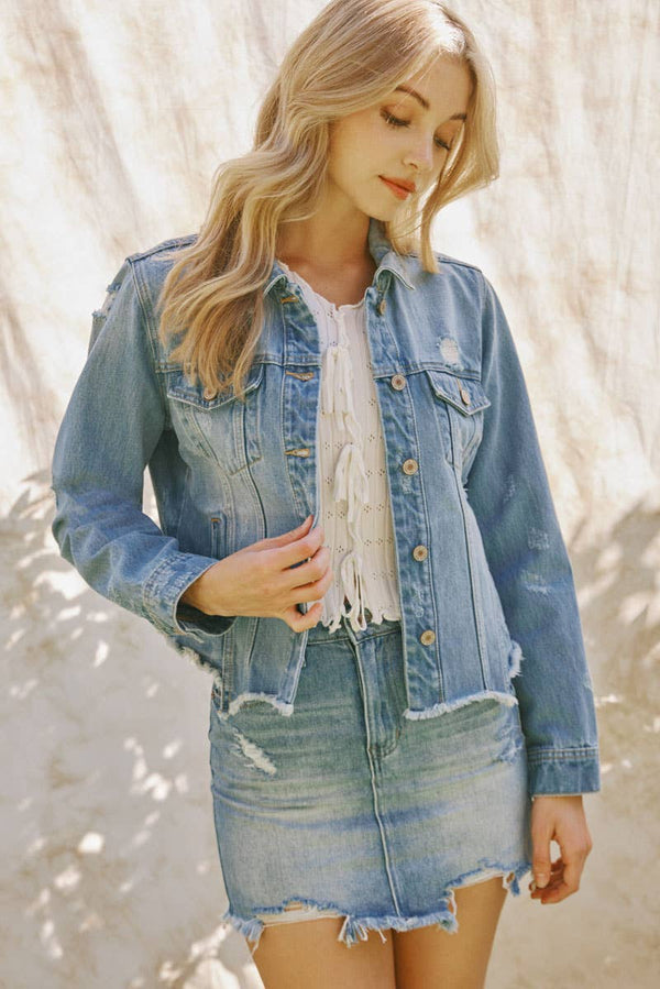 Kan can Distressed Jean Jacket